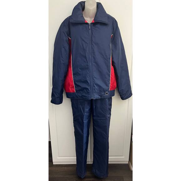 Vintage Sears Men's Matching Ski Jacket & Bib Snow Pants Navy Red Size LT